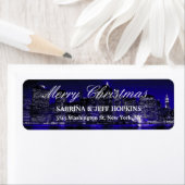 Étiquette Blue New York City Joyeux message de Noël Famille (En situation)