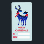 Étiquette Blue Nordic Christmas Reindeer Pair<br><div class="desc">Étiquettes cadeaux de Noël festifs. Conçu avec un arrière - plan bleu vert clair. Illustré par une paire de cerfs bleus scandinaves portant des foulards rouges. Avec des marquages décoratifs sur le corps. Le texte est modifiable pour que vous puissiez le modifier, dites ce que vous voulez. Espace pour écrire...</div>