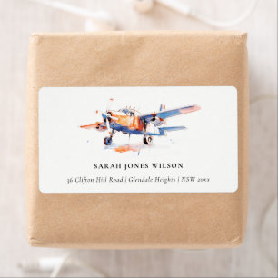 Étiquette Blue Orange Blush Aquarelle Air Plane Adresse