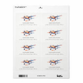 Étiquette Blue Orange Blush Aquarelle Air Plane Adresse (Feuille entière)