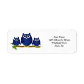 Étiquette Blue Owls Design Return Address (Devant)