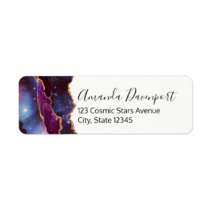 Étiquette Blue & Purple Space & Stars Agate moderne