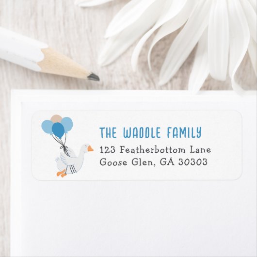 Étiquette Blue Silly Goose Adresse Retour (En situation)
