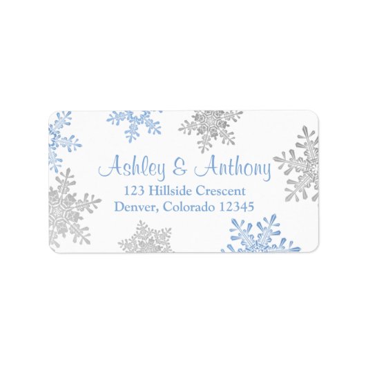 Étiquette Blue Silver Snowflake Mariage Adresse de retour (Devant)