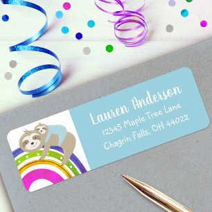 Étiquette Blue Sloths Rainbow Kawaii Boy Baby Shoy Adresse