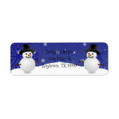 Étiquette Blue Snowman Winter Scene Adresse de retour Label (Devant)