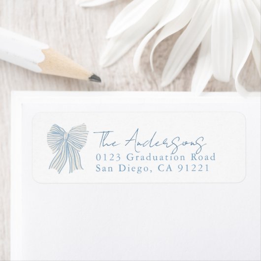 Étiquette Blue Stripe Bow Ribbon Return Address (En situation)