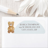 Étiquette Blue Teddy Bear Boy Baby Shower Return Address  (En situation)