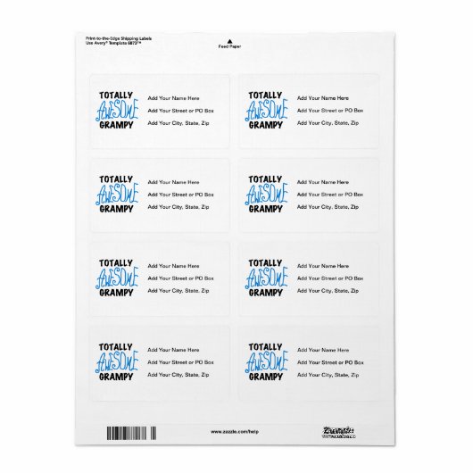 Étiquette Blue Totalement génial Tshirts et cadeaux Grampy (Feuille entière)
