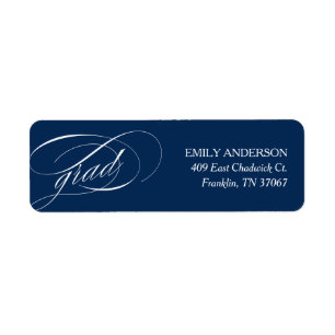 Étiquette Blue Trendy Calligraphy Adresse de graduation