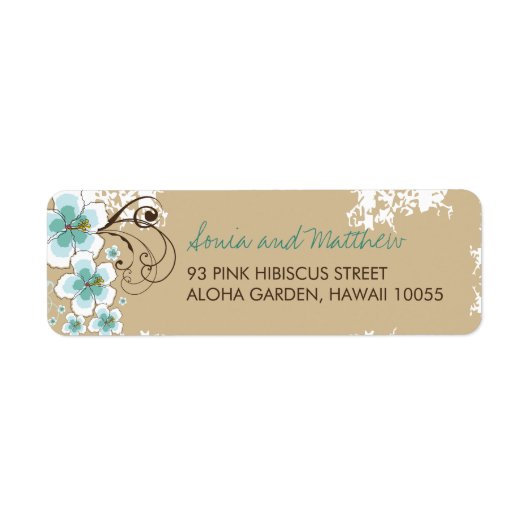 Étiquette Blue Tropical Hibiscus Beach Adresse de mariage (Devant)