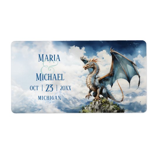 Étiquette Blue Turquoise Celtic Dragon Wedding Labels Favori (Devant)