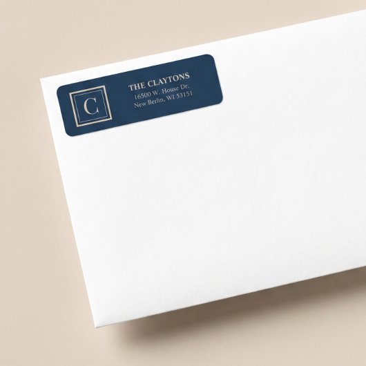 Étiquette Blue & Vanilla Framed Monogram Return Address