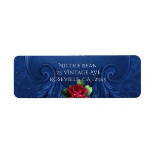 Étiquette Blue Vintage ornemental Red Roses Mariage