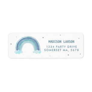 Étiquette Blue Watercolor Baby shower Rainbow Return Adresse