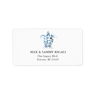 Étiquette Blue Watercolor Sea Turtle Adresse