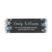 Étiquette Blue White Chalkboard Snowflacon Adresse de retour (Devant)
