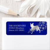 Étiquette Blue Winter Boston Terrier Adresse de retour (En situation)