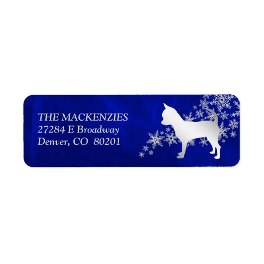 Étiquette Blue Winter Chihuahua Chien Retour Adresse (Devant)