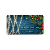 Étiquette Blue Wood Lights Rustic Christmas Mariage Adresse (Devant)