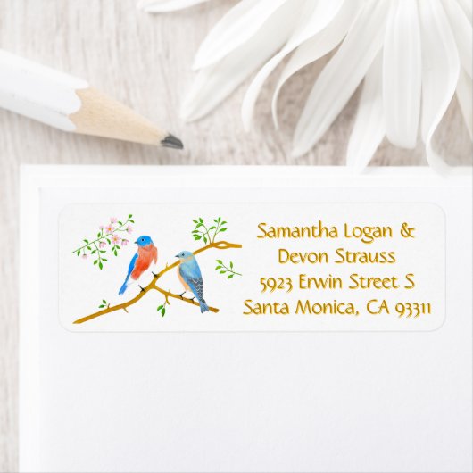 Étiquette Bluebirds Wedding Return Address Labels (En situation)