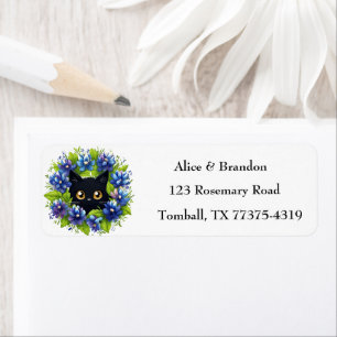 Étiquette Bluebonnets Cat Texas Fleurs Lupine Aquarelle