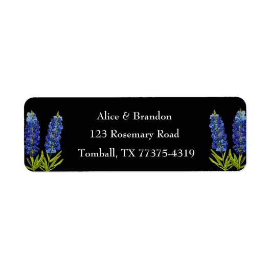 Étiquette Bluebonnets Texas State Flowers Lupine Black Navy (Devant)