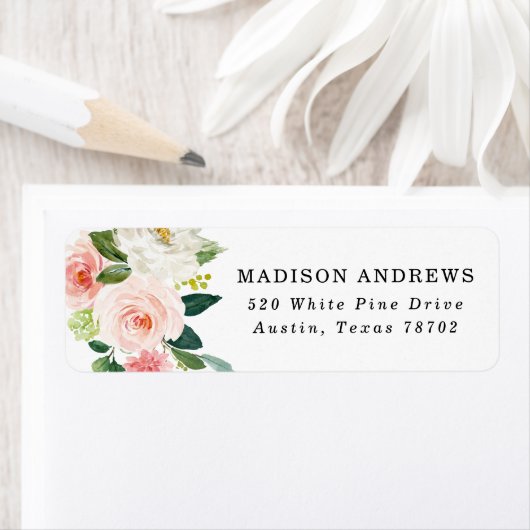 Étiquette Blush Florals Adresse de retour (En situation)