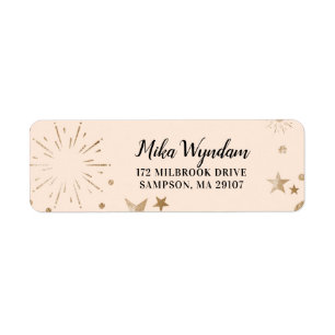 Étiquette Blush Glitter Stars and Fireworks Return Address