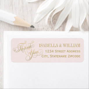 Étiquette Blush Gold Merci Adresse de Retour de Mariage