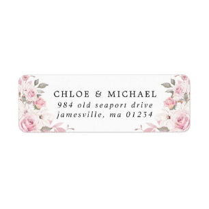 Étiquette Blush Pink Floral Mariage Russe Retour Adresse