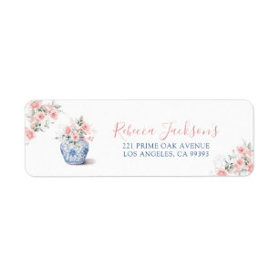 Étiquette Blush Pink Ginger Jar Chinoiserie Adresse de douch