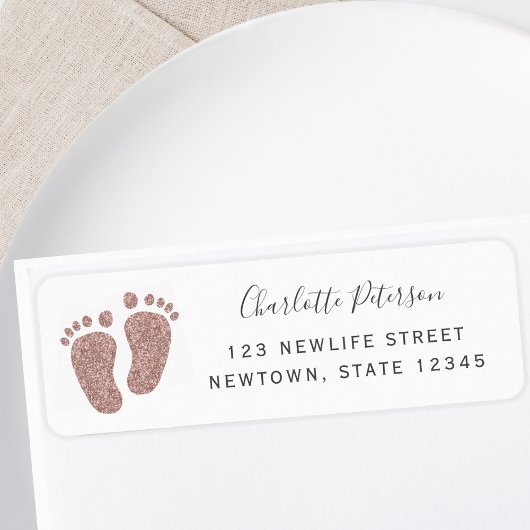 Étiquette Blush Pink Glitter Baby Feet Return Address 