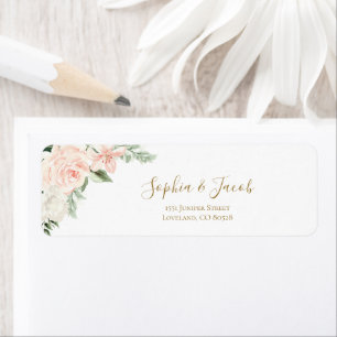 Étiquette Blush Pink & Gold Floral Botanical Return Address