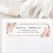 Étiquette Blush Pink Gold Floral Mariage Adresse de retour (En situation)