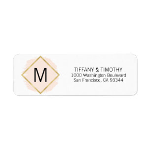 Étiquette Blush Pink Gold Foil Monogramme Adresse de retour