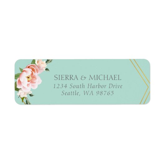 Étiquette Blush Pink Gold Mint Green Mariage Adresse de reto (Devant)