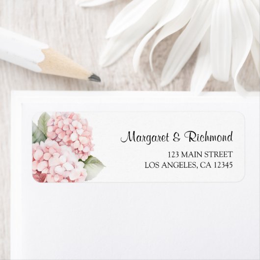 Étiquette Blush Pink Hydrangea Floral Mariage Adresse de ret (En situation)