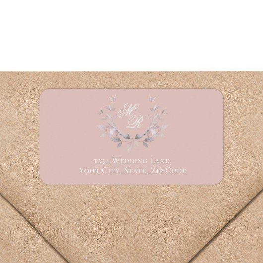 Étiquette Blush Pink Monogram Botanical Return Address