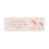 Étiquette Blush Pink Rainbow Unicorn Adresse pour enfants (Devant)