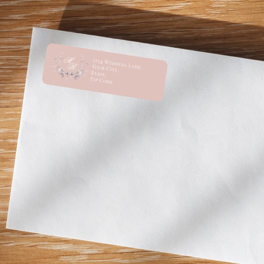 Étiquette Blush Pink Wedding Monogram Floral Script