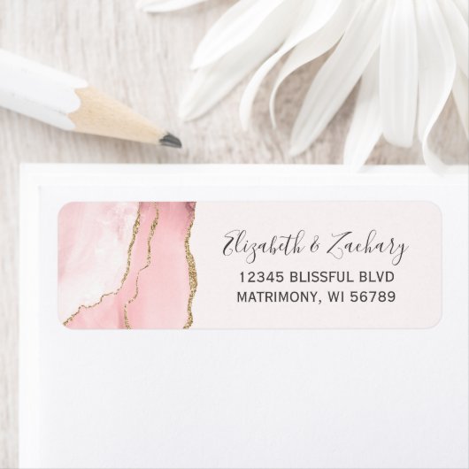 Étiquette Blush rose chic agate dorée Adresse de retour de m (En situation)