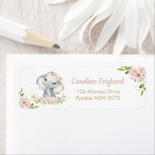 Étiquette Blush rose Floral Adorable Elephant Adresse de ret