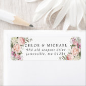 Étiquette Blush rose Floral Russe Mariage Adresse de retour (En situation)