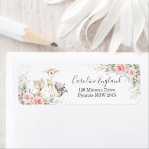 Étiquette Blush Rose Floral Woodland Animaux Retour Adresse