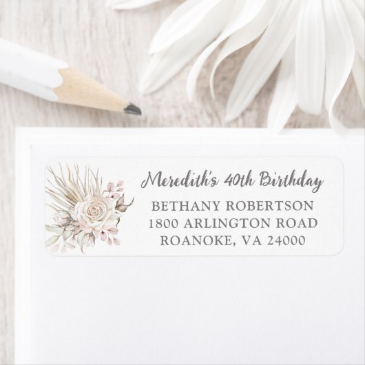 Étiquette Blush Roses 40th Birthday Return Address Label (En situation)