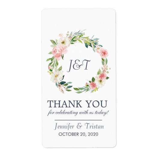 Étiquette Blusing Marine Rose Blush Floral Mariage Merci (Devant)