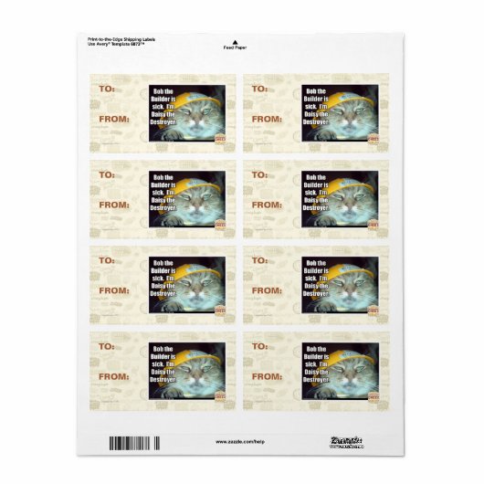 Étiquette Bob le Builder est malade (Feuille entière)