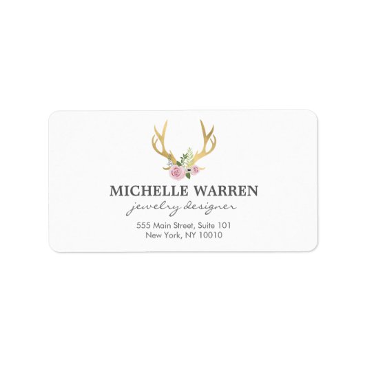 Étiquette Bohème Antlers en or avec Fleurs (Devant)