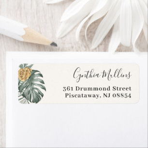 Étiquette Bohème Tropical Monstera Feuilles Retour Adresse